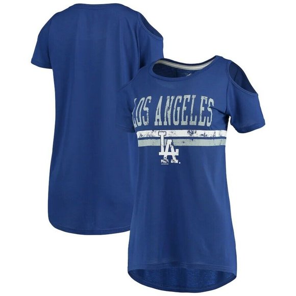 Los Angeles Dodgers Women's Cold Shoulder Scoopneck Tee - Picture 2 of 4